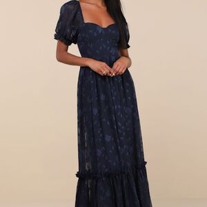 Lulus Phenomenal Sweetness Navy Floral Burnout Bustier Maxi Dress Blue - Size XS